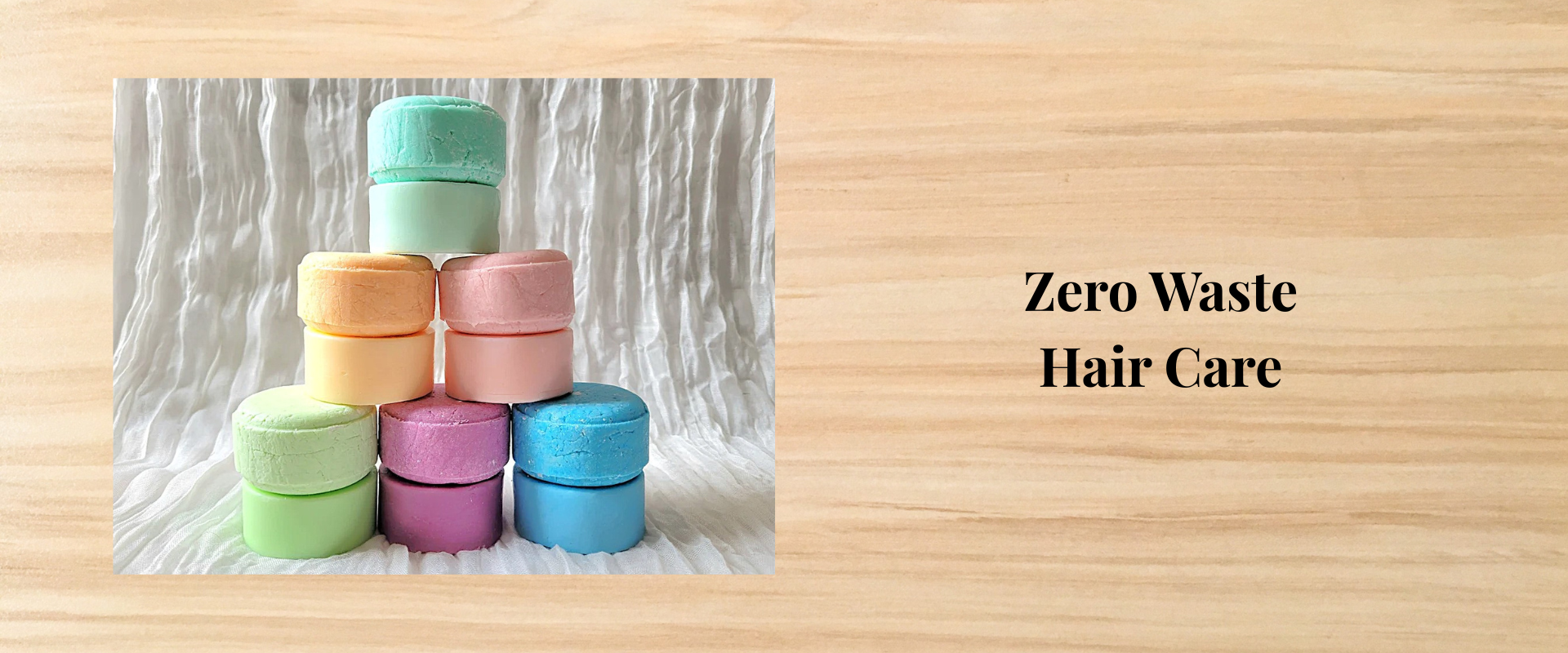 Solid shampoo and conditioner bars in various colors and fragrances.