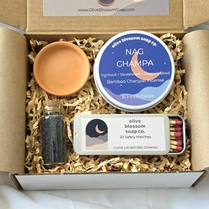 Incense Cone Gift Set with Terracotta Burner, Matches & Black Lava Salt