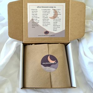 Incense Cone Gift Set with Terracotta Burner, Matches & Black Lava Salt
