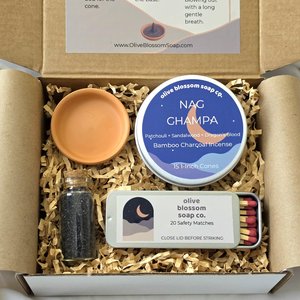 Incense Cone Gift Set with Terracotta Burner, Matches & Black Lava Salt