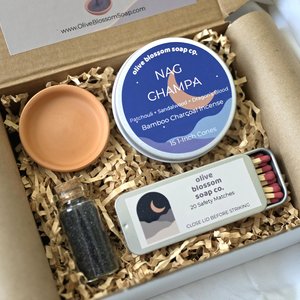 Incense Cone Gift Set with Terracotta Burner, Matches & Black Lava Salt