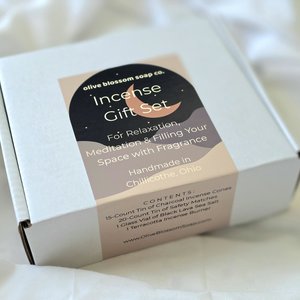 Incense Cone Gift Set with Terracotta Burner, Matches & Black Lava Salt