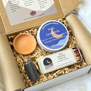 Incense Cone Gift Set with Terracotta Burner, Matches & Black Lava Salt