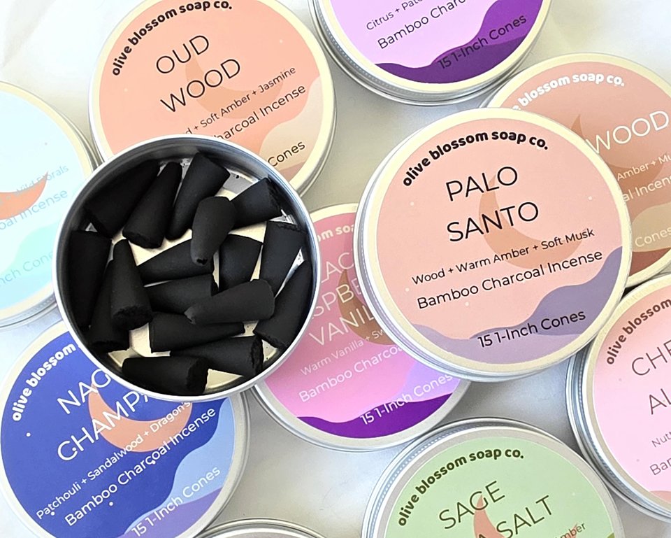 Incense Cone Gift Set with Terracotta Burner, Matches & Black Lava Salt